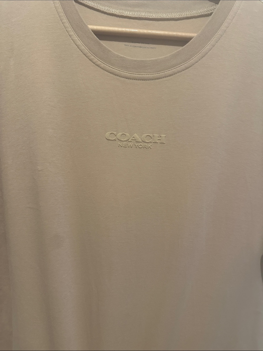 Coach women Beige Embossed Logo Short-Sleeve Tee - Picture 6 of 6